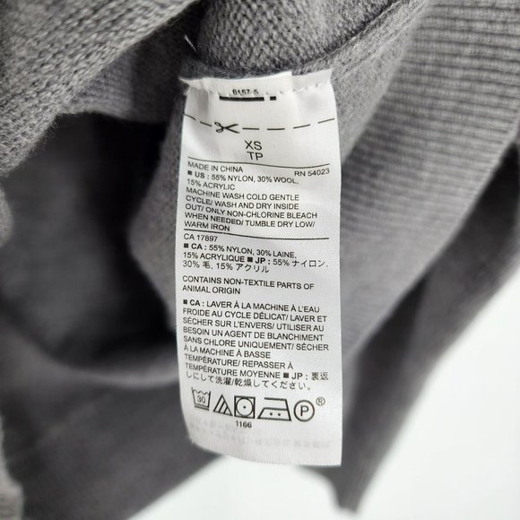 Banana Republic Factory Sweater XS Grey Long Ruffle Sleeve Crew Neck Wool Blend - Picture 6 of 9